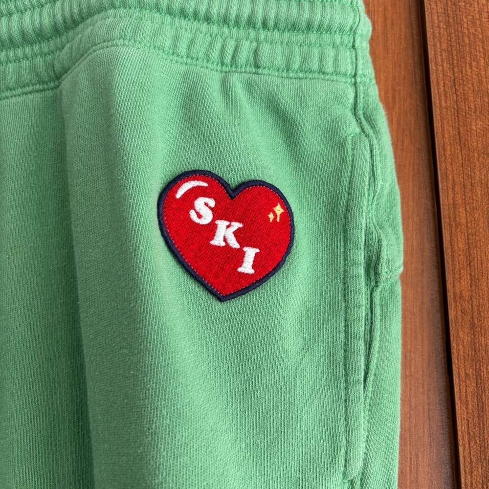 Aerie Bright Green Fleece Jogger Sweatpants Ski Winter Patches Size L - Picture 4 of 8